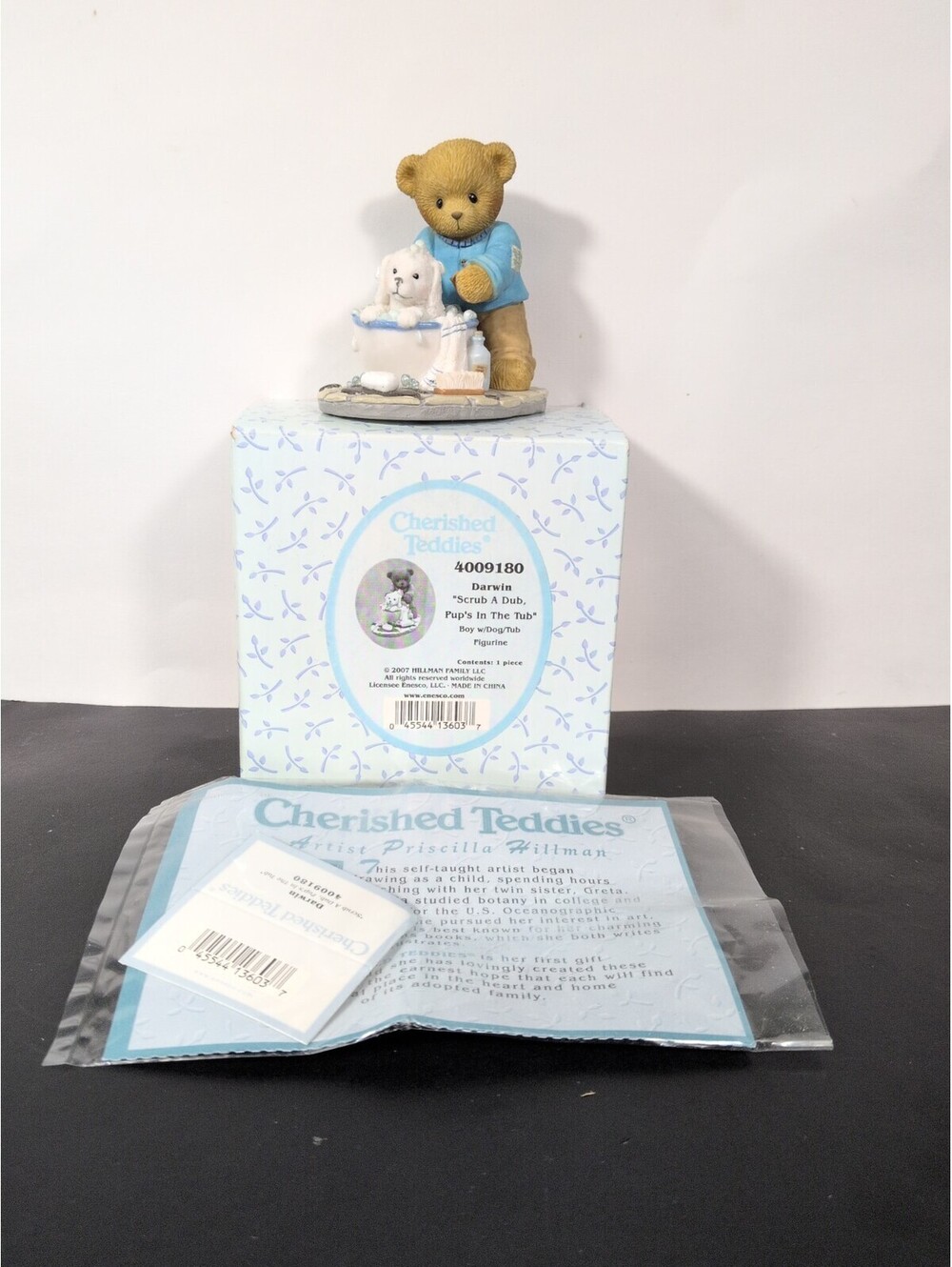 Cherished Teddies Darwin 4009180 Scrub A Dub Pup's In The Tub w/ BOX & COA paper